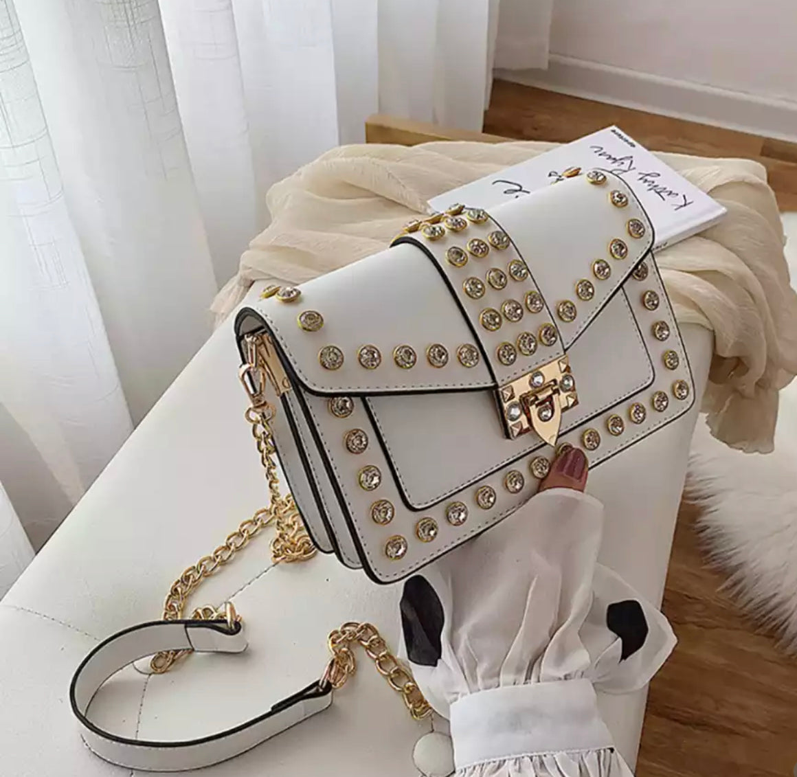 White studded 2025 crossbody bag