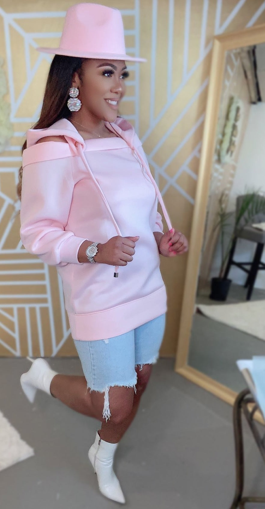 Hooded Sweater Dress| Pink